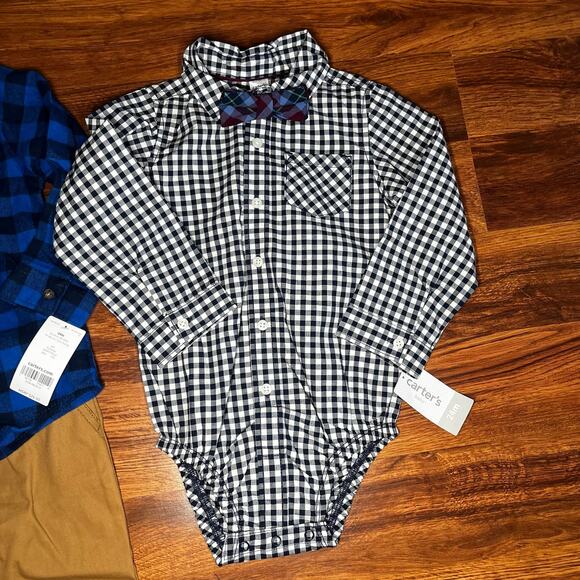 NEW Carters Outfits, Plaid Flannel and Plaid Button Down with Bow Tie 24 Months - Picture 4 of 6